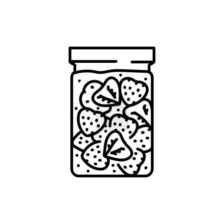Téléchargez les illustrations : Pickled strawberries in a jar color line icon. - en licence libre de droit