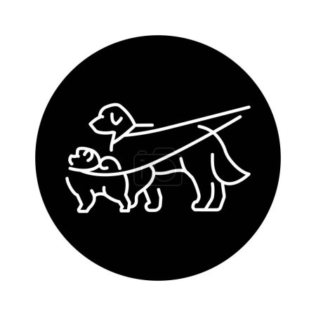 Téléchargez les illustrations : Walk with pets golden retriever and spitz color line icon. Dog training. - en licence libre de droit
