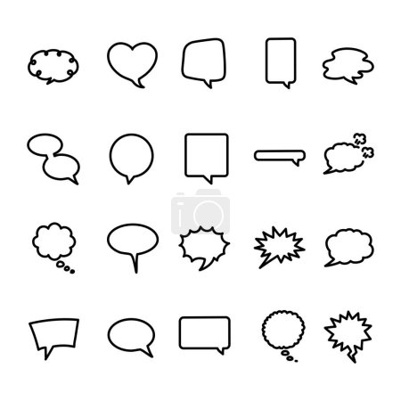 Ilustración de Speech bubble black line icons set.  Communication cloud. - Imagen libre de derechos