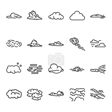 Illustration for Clouds black line icons set. Atmospheric phenomenon. - Royalty Free Image