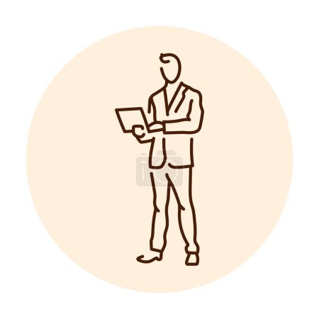 Illustration for Businessman works on a laptop color line icon. Female entrepreneur. - Royalty Free Image