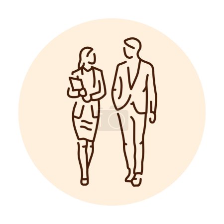 Téléchargez les illustrations : Businesswoman and businessman walking color line icon.  Pictogram for web page - en licence libre de droit