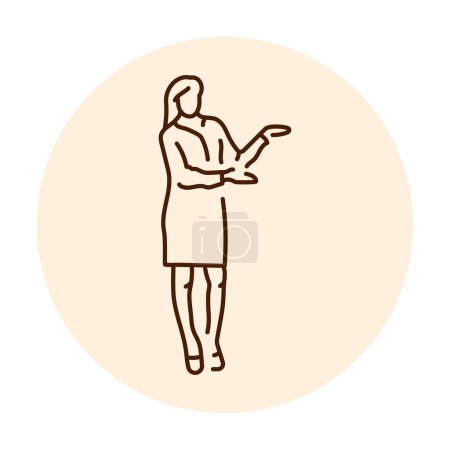Ilustración de Mujer de negocios muestra las manos icono de línea de color. Empresaria. - Imagen libre de derechos