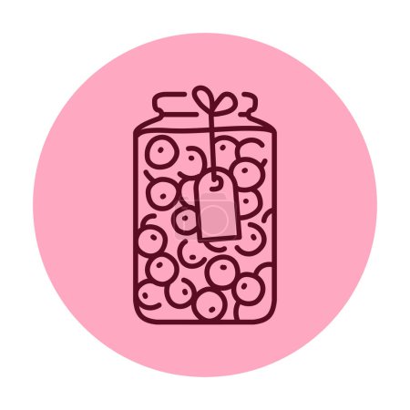 Téléchargez les illustrations : Pickled cherries in a jar color line icon. - en licence libre de droit
