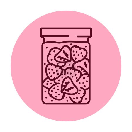 Téléchargez les illustrations : Pickled strawberries in a jar color line icon. - en licence libre de droit
