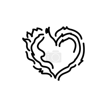 Téléchargez les illustrations : Feu coeur ligne noire icône. Pictogramme pour page web - en licence libre de droit