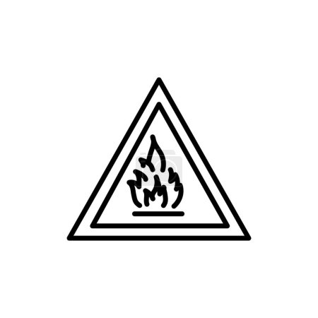 Téléchargez les illustrations : Sign caution fire hazard black line icon. Pictogram for web page - en licence libre de droit