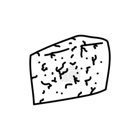 Téléchargez les illustrations : Cheese with mold Gorgonzola black line icon. Dairy product. - en licence libre de droit