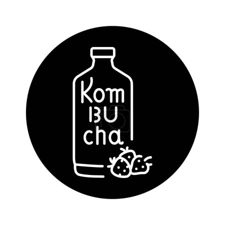 Téléchargez les illustrations : Kombucha thé fait maison en bouteille couleur ligne icône. Japonais fermenté - en licence libre de droit