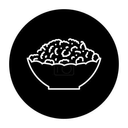 Illustration for Sour milk cheese in a plate black line icon. Dairy product. - Royalty Free Image