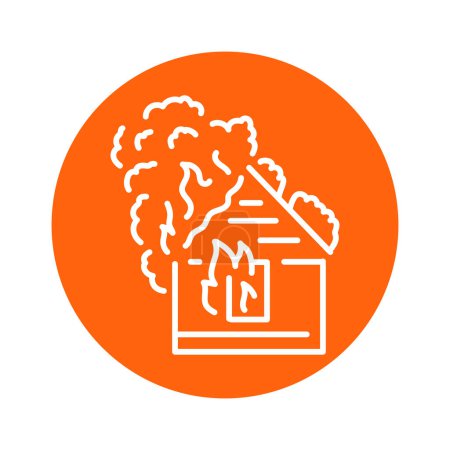 Illustration for House fire black line icon. Natural element. Pictogram for web page, mobile app, promo. - Royalty Free Image