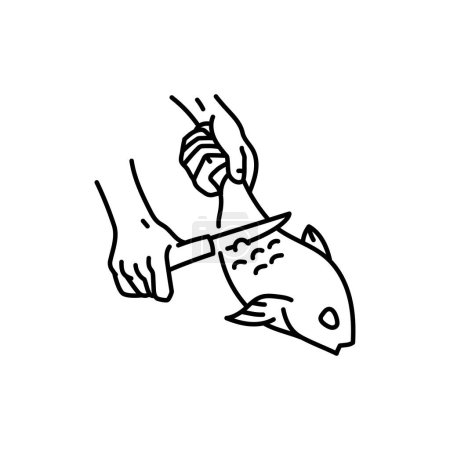Téléchargez les illustrations : Mains propres icône de ligne de couleur de poisson. Cuisson des aliments. - en licence libre de droit