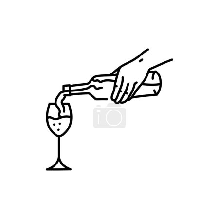 Téléchargez les illustrations : Verser l'icône de ligne de couleur champagne. Bouteille et verre. - en licence libre de droit
