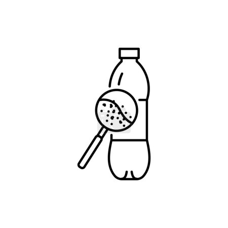 Illustration for Microplastic in water bottle black line icon. Ocean pollution. - Royalty Free Image