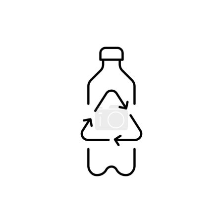 Téléchargez les illustrations : Bouteille en plastique recyclé icône de ligne noire. Pictogramme pour page web - en licence libre de droit