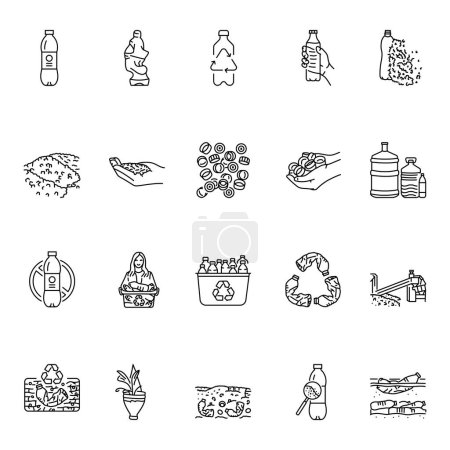 Ilustración de Plastic bottle recycling black line icons set. - Imagen libre de derechos