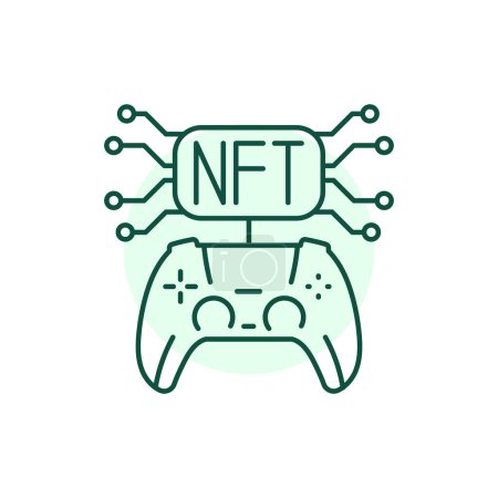 Illustration for Nft gamefi color line icon. Blockchain technology in digital crypto art. - Royalty Free Image