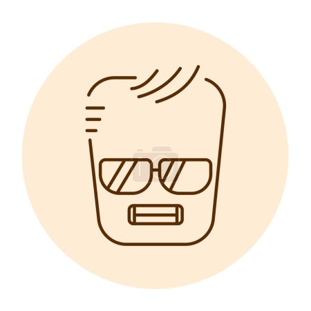 Illustration for Square yellow cool character in glasses color line icon. Mascot of emotions. - Royalty Free Image
