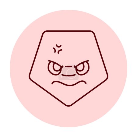 Téléchargez les illustrations : Angry rouge pentagonale icône de ligne de couleur de caractère. Mascotte des émotions. - en licence libre de droit