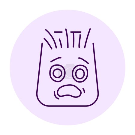 Illustration for Purple rectangular scared character color line icon. Mascot of emotions. - Royalty Free Image
