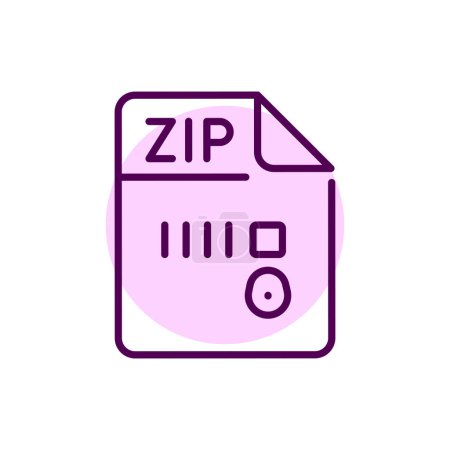 Téléchargez les illustrations : Icône de ligne de couleur de fichier ZIP. Format et extension des documents - en licence libre de droit