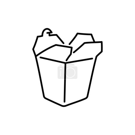 Illustration for Cardboard lunch box for asian cuisine black line icon. - Royalty Free Image