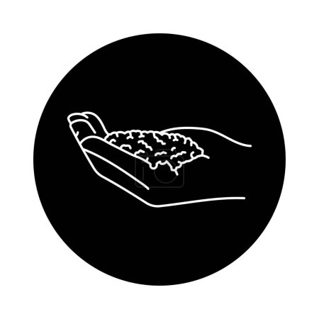 Ilustración de Hand holding polymer granules black line icon. Pictogram for web page - Imagen libre de derechos