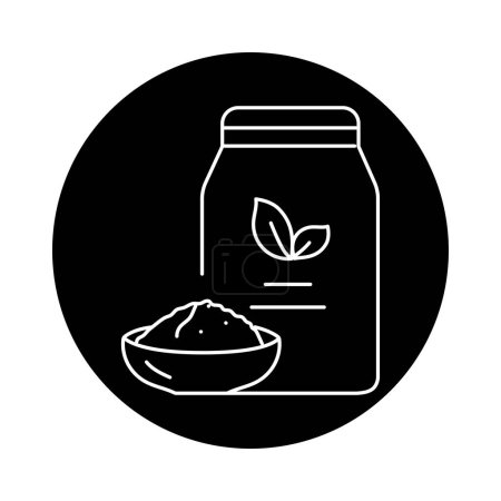 Illustration for Soy flour in a package black line icon. Organic vegan product - Royalty Free Image