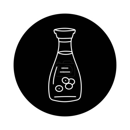 Illustration for Soy sauce in glass bottle black line icon. - Royalty Free Image