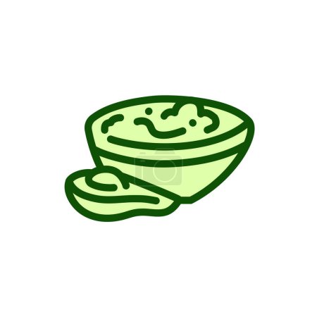 Téléchargez les illustrations : Guacamole dans une icône de ligne de couleur de plaque. Produit végétarien. Illustration vectorielle - en licence libre de droit