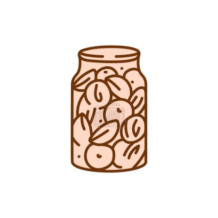 Téléchargez les illustrations : Abricots marinés dans un pot icône de ligne de couleur. Aliments en conserve faits maison. - en licence libre de droit