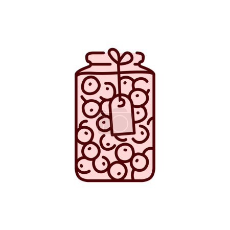 Téléchargez les illustrations : Cerises marinées dans un pot icône de ligne de couleur. Aliments en conserve faits maison. - en licence libre de droit