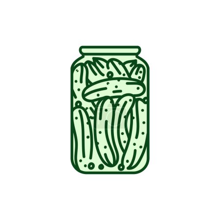 Téléchargez les illustrations : Concombres marinés dans un pot icône de ligne de couleur. Aliments en conserve faits maison. - en licence libre de droit