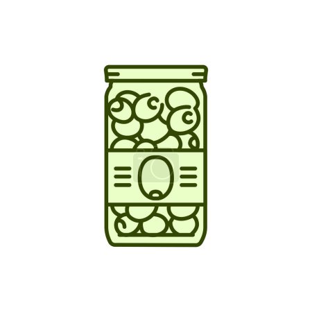 Illustration for Pickled olives in a jar color line icon. Homemade canned food. - Royalty Free Image