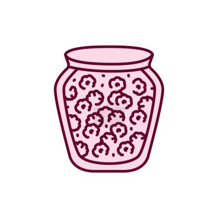Téléchargez les illustrations : Confiture de framboise marinée dans un pot icône de ligne de couleur. Aliments en conserve faits maison. - en licence libre de droit