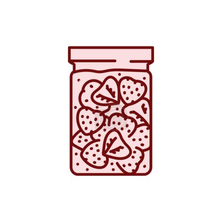 Illustration for Pickled strawberries in a jar color line icon. Homemade canned food. - Royalty Free Image