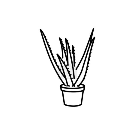 Illustration for Aloe houseplant black line icon. Indoor decorative plant. - Royalty Free Image