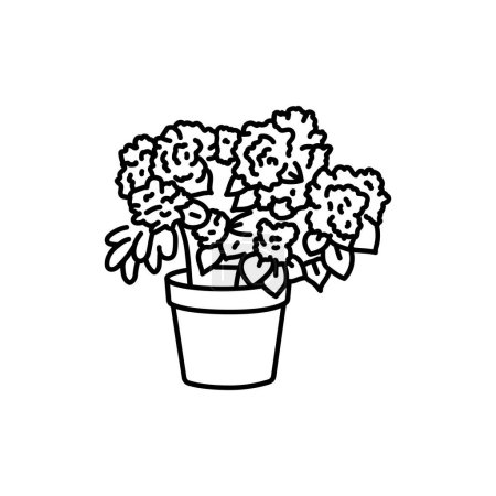 Illustration for Azalea houseplant black line icon. Indoor decorative plant. - Royalty Free Image