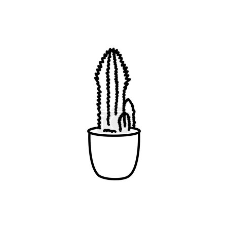 Téléchargez les illustrations : Cactus plante d'intérieur ligne noire icône. Plante décorative d'intérieur. - en licence libre de droit