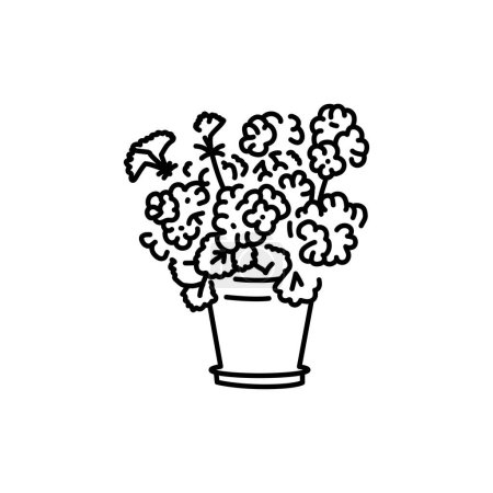 Illustration for Geranium houseplant black line icon. Indoor decorative plant. - Royalty Free Image