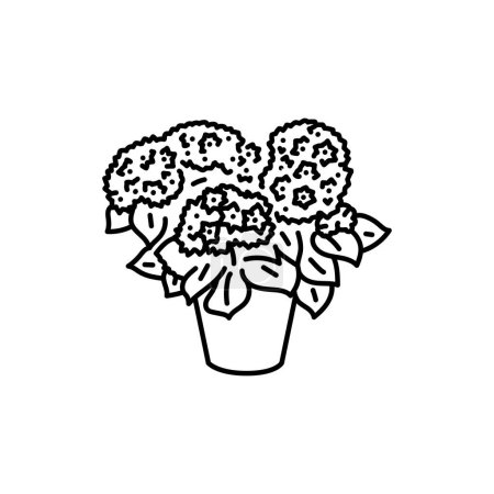 Illustration for Hydrangea houseplant black line icon. Indoor decorative plant. - Royalty Free Image
