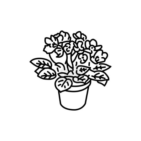 Téléchargez les illustrations : Icône ligne noire plante d'intérieur violette. Plante décorative d'intérieur. - en licence libre de droit