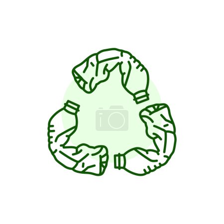 Illustration for Recycle symbol made of used plastic bottles black line icon. Pictogram for web page - Royalty Free Image