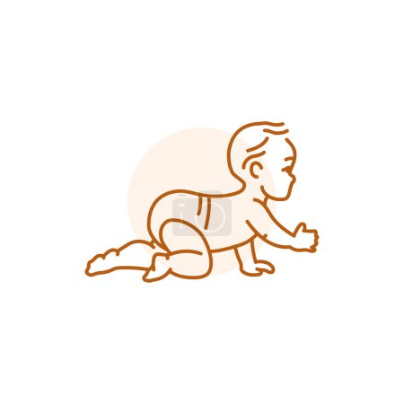 Illustration for The baby is crawling black line icon. Toddler development. - Royalty Free Image
