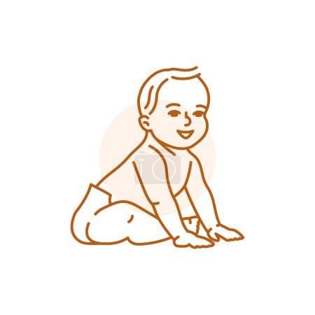 Téléchargez les illustrations : Le bébé est assis icône de ligne de couleur. Développement des tout-petits. - en licence libre de droit