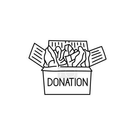 Téléchargez les illustrations : Boîte de don avec icône de ligne noire. Pictogramme pour page web - en licence libre de droit