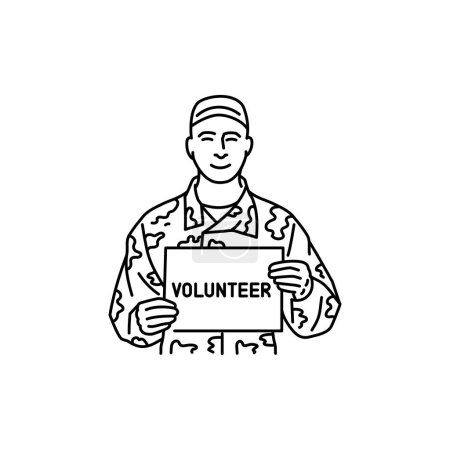 Illustration for Soldier volunteer black line icon. - Royalty Free Image