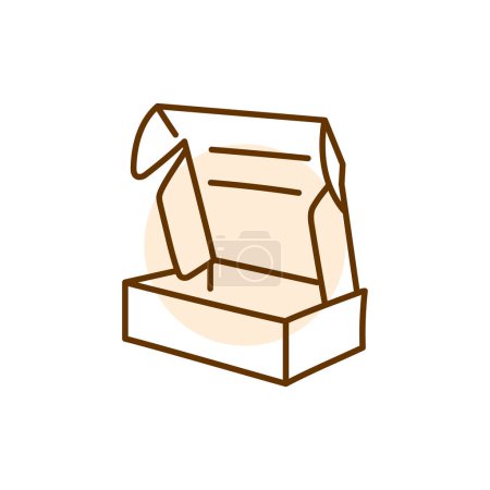 Illustration for Cardboard lunch box and food black line icon. - Royalty Free Image