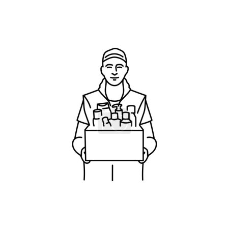 Téléchargez les illustrations : Courrier avec boîte en carton avec icône de ligne noire cosmétique. Pictogramme pour page web - en licence libre de droit