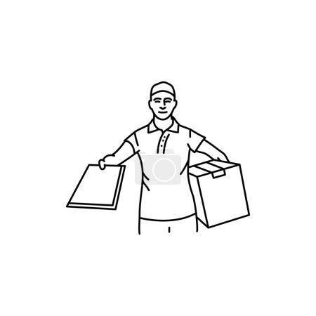 Illustration for Courier delivery black line icon. Pictogram for web page - Royalty Free Image